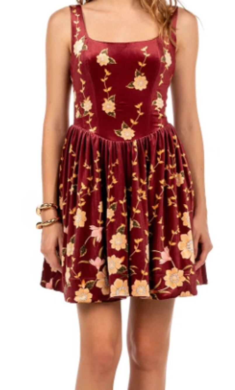 Agua Bendita Floral Velvet Amonita Dress sz L NEW